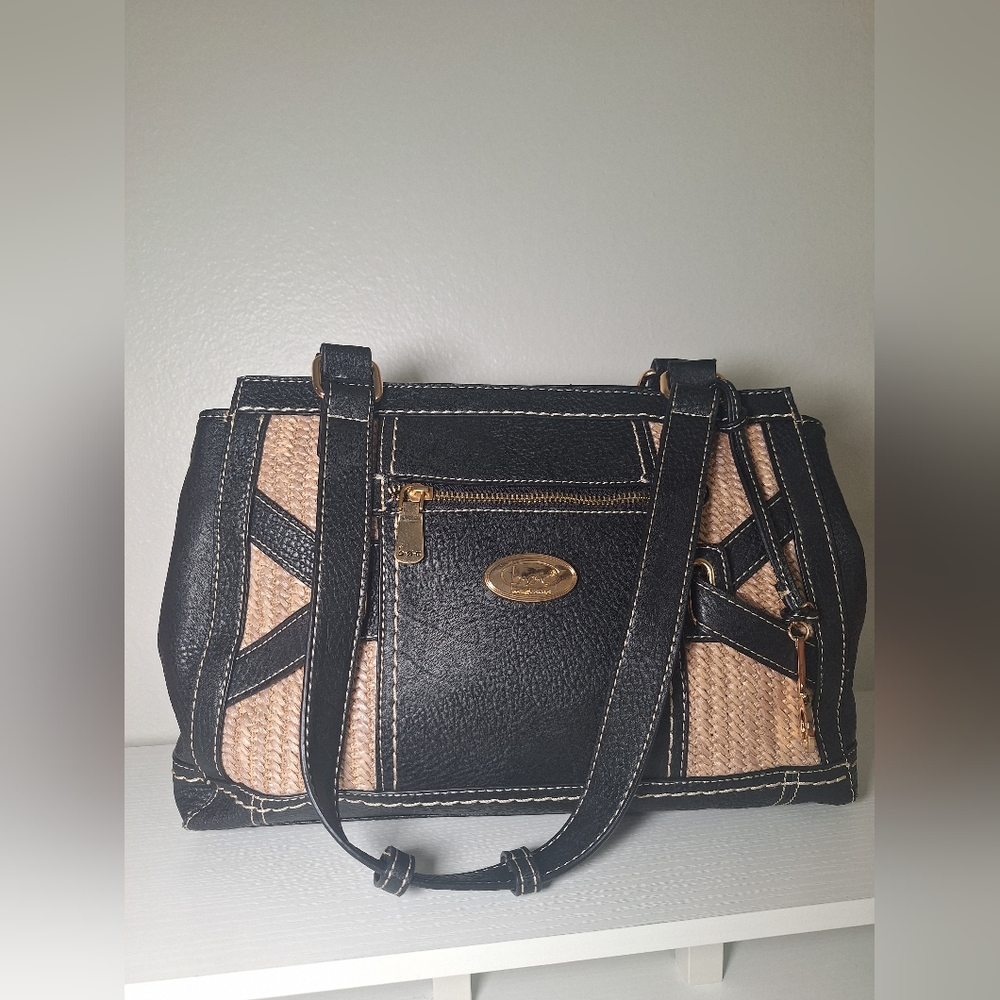 b.o.c. Black and Tan Shoulder Bag with Woven Design